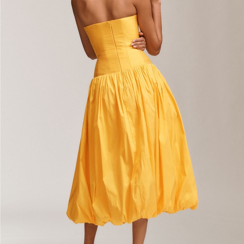 Anthropologie Strapless Yellow Midi Dress with Gathered Skirt - Picture 2 of 4